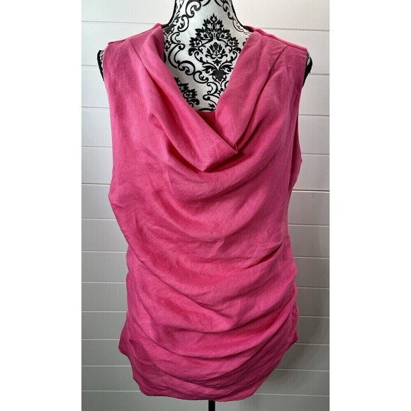 Neiman Marcus Womens Pink Linen Blend Cow Neck Ruching Beach Coastal L - Picture 2 of 10